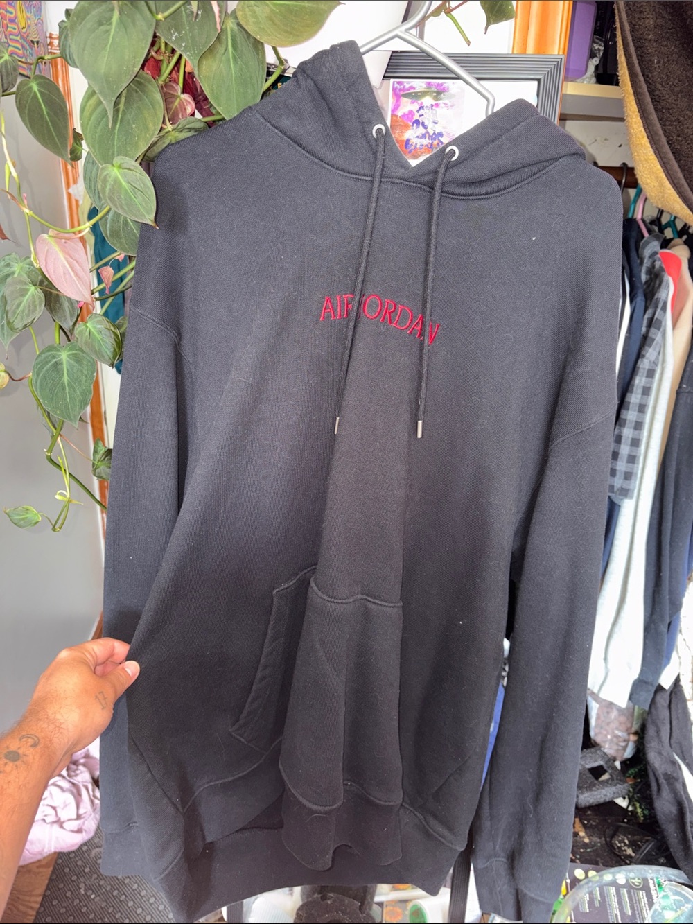 Jordan Black Hoodie with Red AIR JORDAN Embroidery